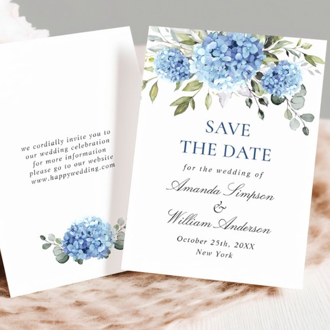 Reserva La Fecha Elegante Boda floral de Hydrangea azul (Subido por el creador)
