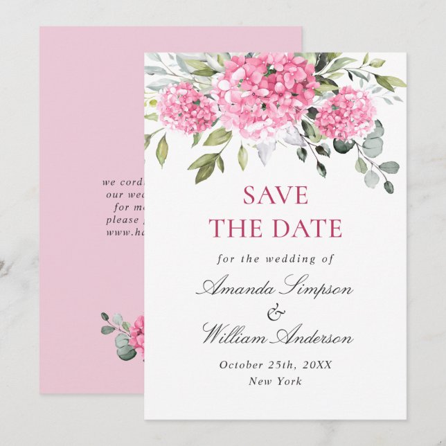 Reserva La Fecha Elegante Boda floral de Hydrangea rosa (Anverso / Reverso)