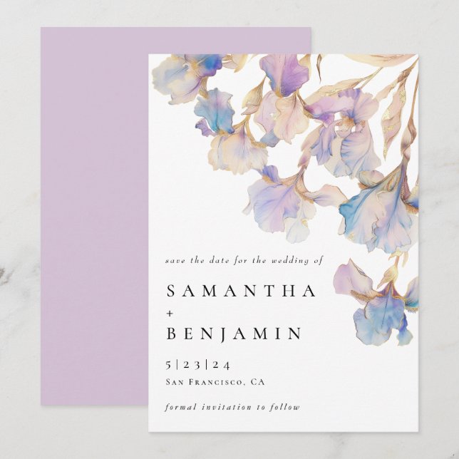 Reserva La Fecha Elegante Boda floral de Iris (Anverso / Reverso)