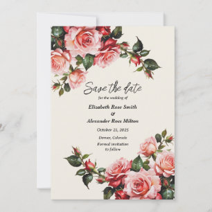 Reserva La Fecha Elegante boda floral de rosas rosas rosas y rojas