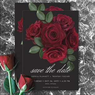 Reserva La Fecha Elegante Boda floral de Roses Rojos Sangre Emotiva