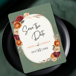 Reserva La Fecha Elegante boda floral de salvia naranja de otoño