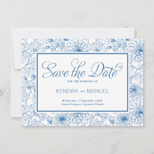 Reserva La Fecha Elegante boda floral de toile azul francés