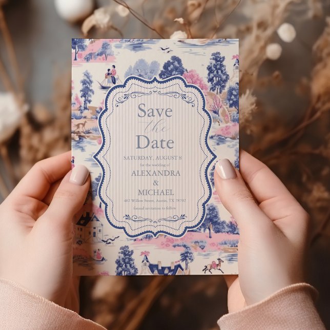Reserva La Fecha Elegante Boda floral del Jardín francés azul barro (Subido por el creador)