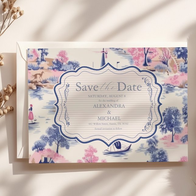 Reserva La Fecha Elegante Boda floral del Jardín francés azul barro (Subido por el creador)