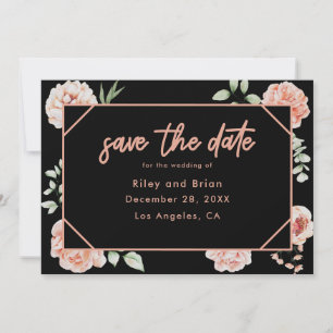 Reserva La Fecha Elegante Boda floral elegante rosa negro