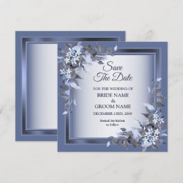 Reserva La Fecha Elegante Boda Floral enmarcada en Azul Marino Plat