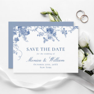 Reserva La Fecha Elegante Boda floral francés azul victoriano