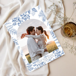 Reserva La Fecha Elegante Boda floral francés de flor azul