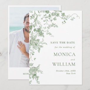 Reserva La Fecha Elegante Boda floral francés verde victoriano