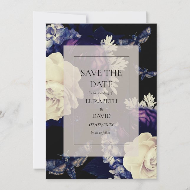 Reserva La Fecha Elegante Boda floral gótico oscuro (Anverso)