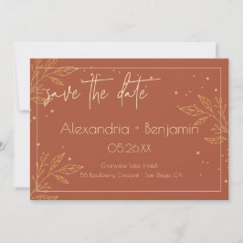 Reserva La Fecha Elegante Boda Floral Marrón y Dorado Terroso