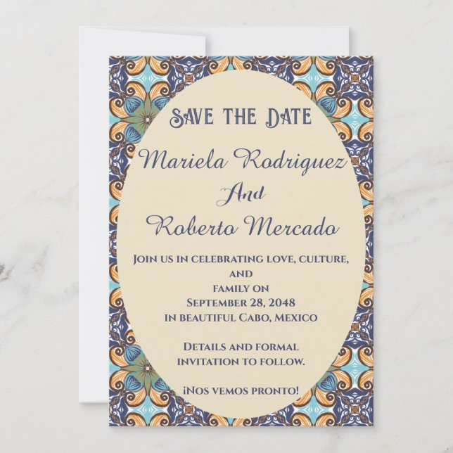 Reserva La Fecha Elegante Boda floral mexicano Talavera Oval (Anverso)