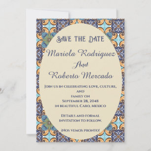 Reserva La Fecha Elegante Boda floral mexicano Talavera Oval
