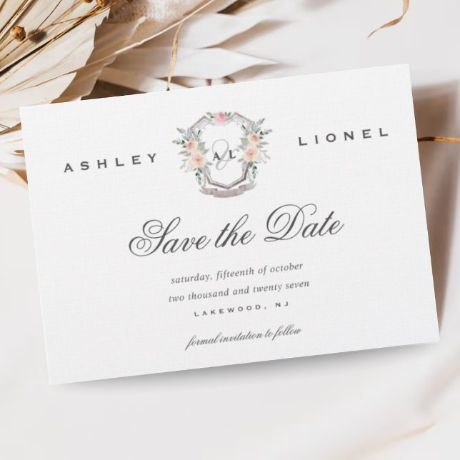 Reserva La Fecha Elegante Boda floral monograma formal clásico (Subido por el creador)