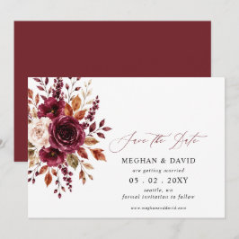 Reserva La Fecha Elegante Boda Floral Otoño Burgundy Boho