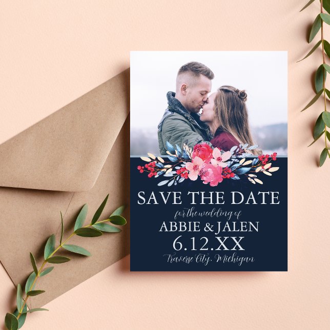 Reserva La Fecha Elegante Boda Floral Rosa y Azul Dusto (Subido por el creador)