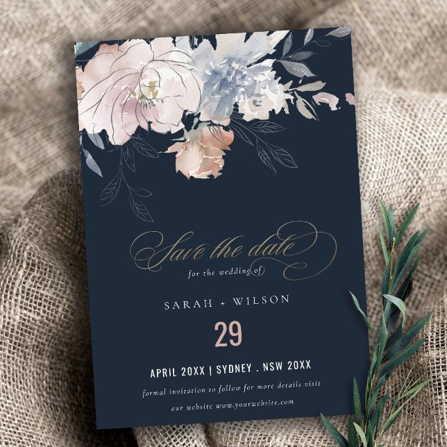 Reserva La Fecha Elegante Boda floral Rubor acuarela de la Marina (Subido por el creador)