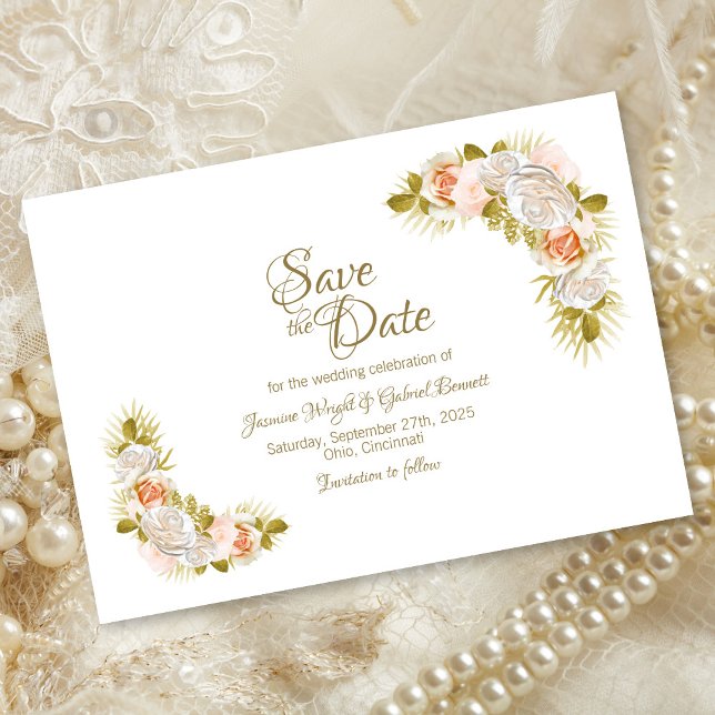 Reserva La Fecha Elegante Boda floral Rubor rosa (Subido por el creador)