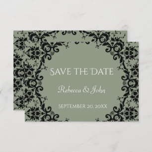 Reserva La Fecha Elegante Boda floral Sage Green Damask