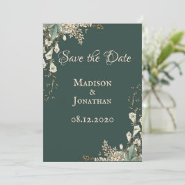 Reserva La Fecha Elegante Boda Floral Script Verde
