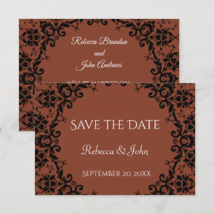 Reserva La Fecha Elegante Boda Floral Terracotta Damask