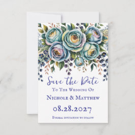 Reserva La Fecha Elegante Boda Floral Turquesa Azul