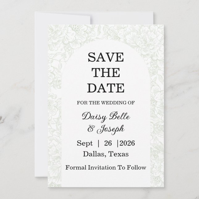 Reserva La Fecha Elegante Boda Floral Verde Chinoiserie (Anverso)