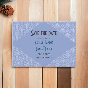Reserva La Fecha Elegante Boda formal de escritura de damasco azul 