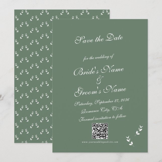 Reserva La Fecha Elegante Boda formal de escritura verde salada (Anverso / Reverso)