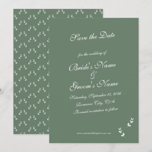 Reserva La Fecha Elegante Boda formal de escritura verde salada