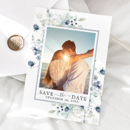 Reserva La Fecha Elegante boda fotográfica azul follaje Guardar la 