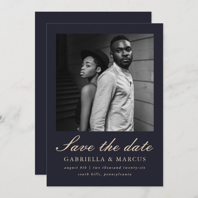 Reserva La Fecha Elegante Boda Fotográfica Azul Salven La Fecha (Anverso / Reverso)