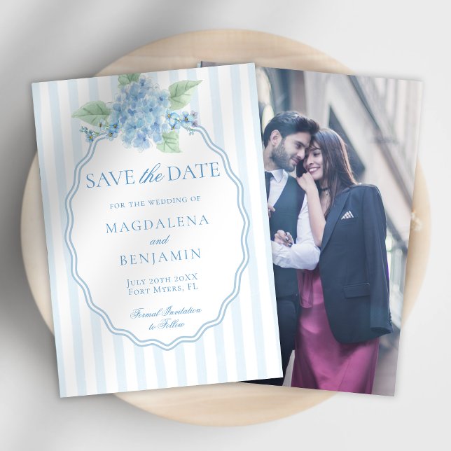 Reserva La Fecha Elegante Boda fotográfico azul victoriano Hydrange (Subido por el creador)