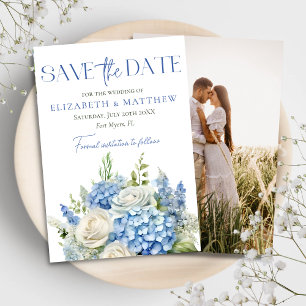 Reserva La Fecha Elegante Boda fotográfico Blue Hydrangea White Flo
