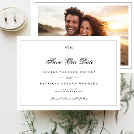 Reserva La Fecha Elegante Boda fotográfico clásico monograma negro