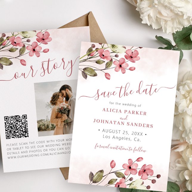 Reserva La Fecha Elegante boda fotográfico con código QR floral boh (Subido por el creador)