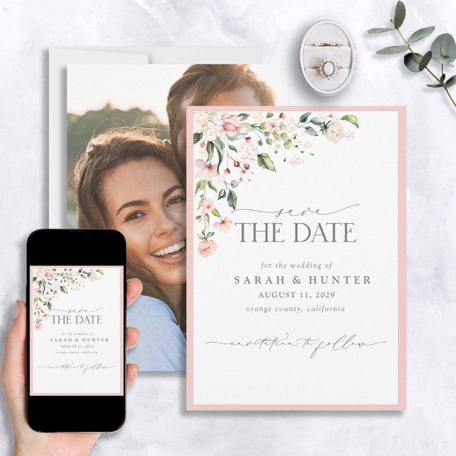 Reserva La Fecha Elegante Boda fotográfico con escritura floral ros (Subido por el creador)