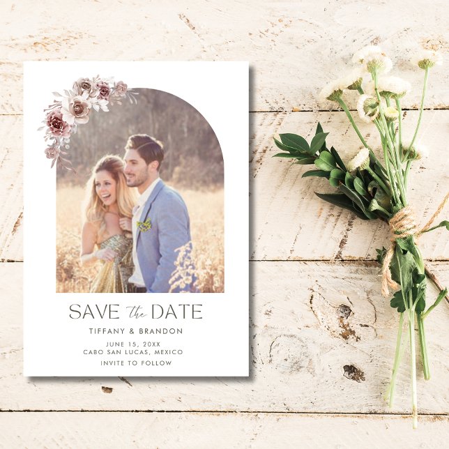 Reserva La Fecha Elegante Boda fotográfico de arco floral (Elegant Floral Arch Photo Wedding Save The Date)