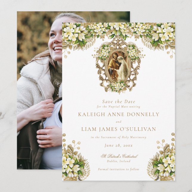 Reserva La Fecha Elegante Boda fotográfico de guión de moda de époc (Anverso / Reverso)