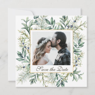 Reserva La Fecha Elegante Boda fotográfico de invierno Evergreen Eu