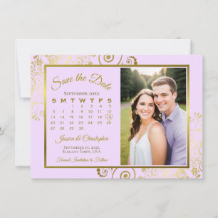 Reserva La Fecha Elegante Boda fotográfico Lilac Purple & Gold Cale