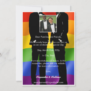 Reserva La Fecha Elegante Boda Gay Men moderno foto Arcoiris