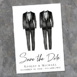 Reserva La Fecha Elegante Boda gay Tuxedo<br><div class="desc">Elegante y moda ninguna boda gay foto ahorra la invitación de fecha con dos acuarelas esmoquin y "Save the Date" en un guión elegante. Añada sus nombres,  fecha de boda y ubicación en la tipografía moderna.</div>