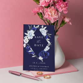 Reserva La Fecha Elegante Boda Geométrico Floral de la Marina Azul 