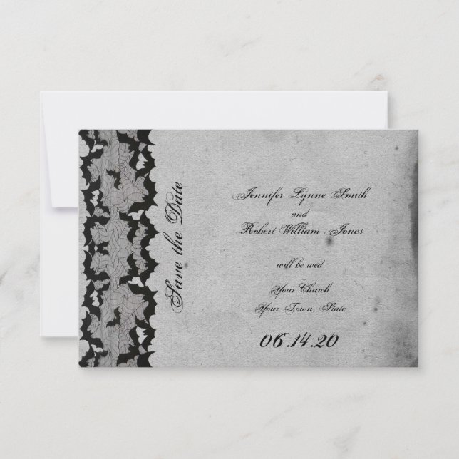 Reserva La Fecha Elegante Boda gótica de Bat Lace Posh Ahorra la Fe (Anverso)