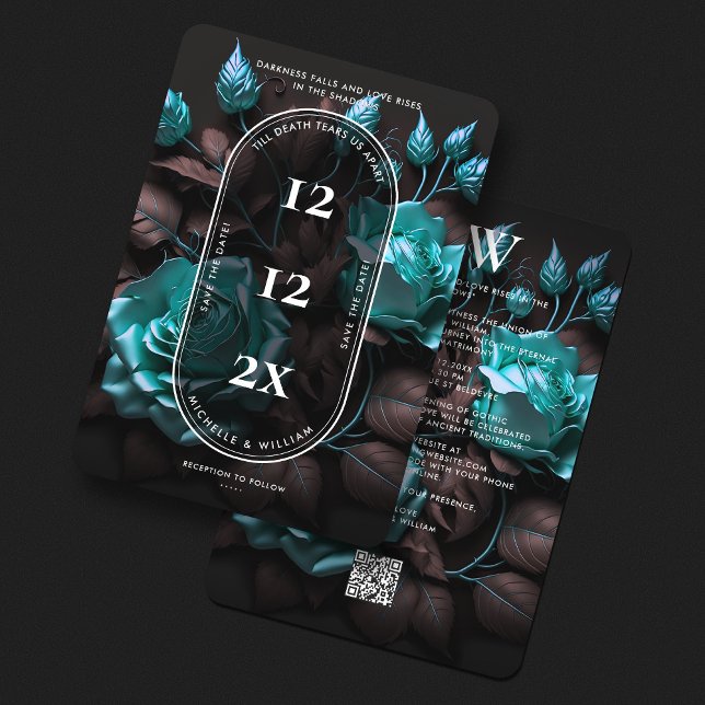 Reserva La Fecha Elegante Boda Gótica Oscura Rosas Azules Moderna (Elegant Gothic Rustic Wedding Floral Dark Blue Save The Date
)