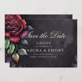 Reserva La Fecha Elegante Boda gótico de Rosas rojos y negros