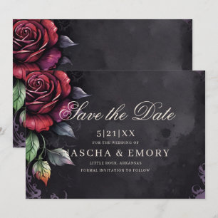 Reserva La Fecha Elegante Boda gótico de Rosas rojos y negros