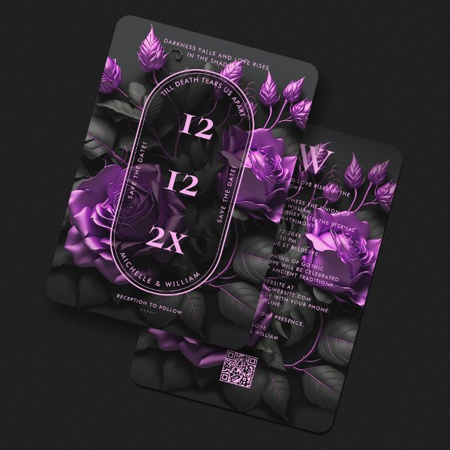 Reserva La Fecha Elegante Boda gótico Floral Boho Rosas morados (Elegant Gothic Wedding Rustic Floral Boho Purple Save The Date
)
